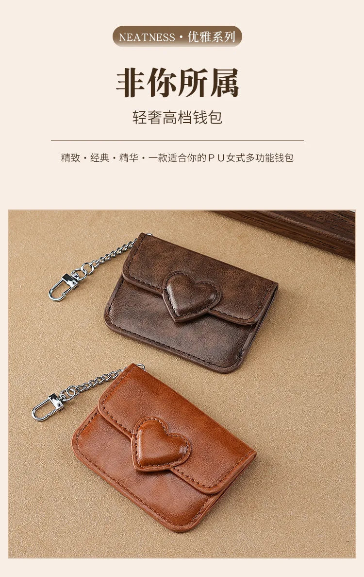 PULeather Card Holder Purse Women Cute Heart Shaped Small Wallet Multi-card Anti-magnetic Card Holder Travel Cash Coin Bag Beauty World Shop