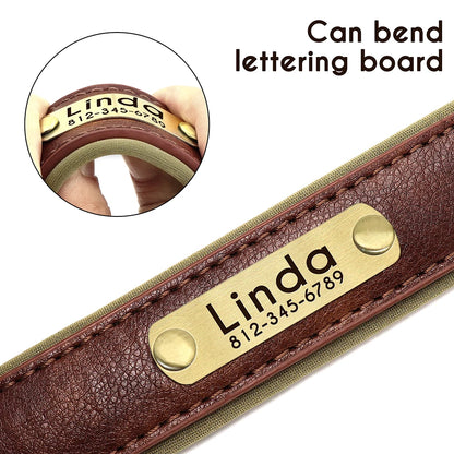 Customized PU Leather Nameplate Dog Collar Soft Padded Dogs Collars Free Engraving Name for Small Medium Large Dogs Adjustable Beauty World Shop