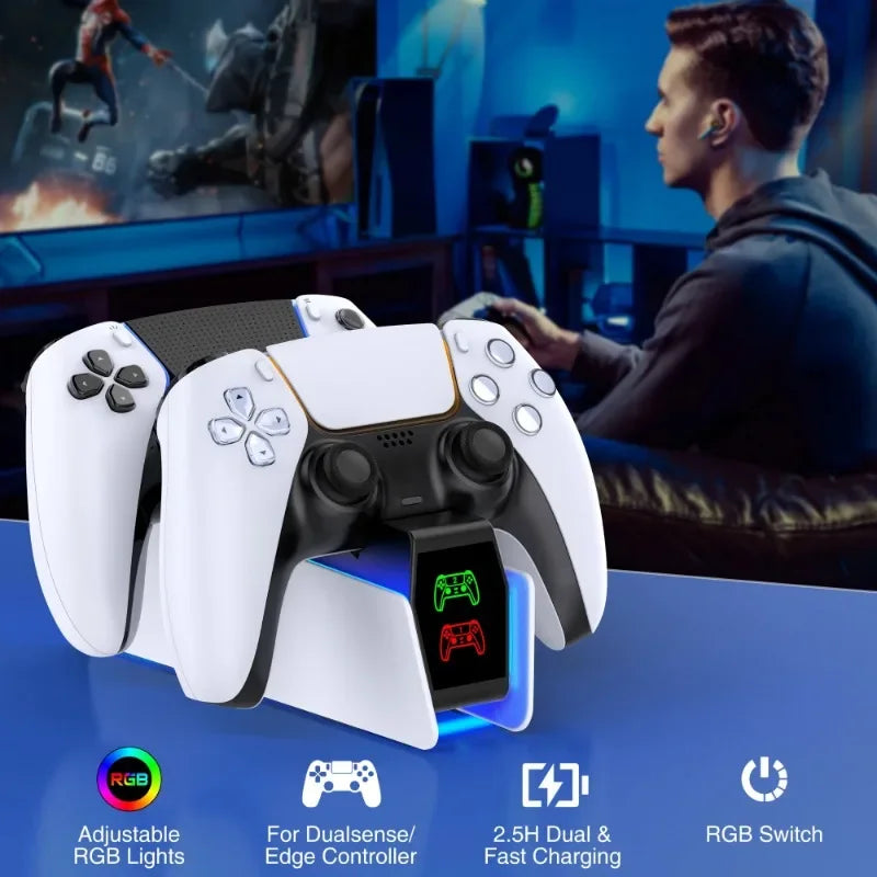 For PS5 Controller Charger DualSense Charging Station Dual Charging Dock Charger Stand for PlayStation5 Wireless Game Controller Beauty World Shop