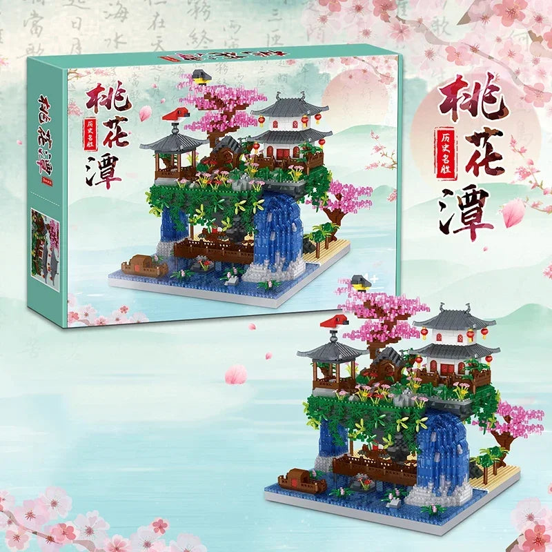MOC Peach Blossom Pool Cherry Tree House Building Block Chinese Architecture DIY Bricks Cherry Blossom Toy for Kids Adult Gift Beauty World Shop