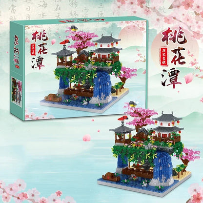MOC Peach Blossom Pool Cherry Tree House Building Block Chinese Architecture DIY Bricks Cherry Blossom Toy for Kids Adult Gift Beauty World Shop