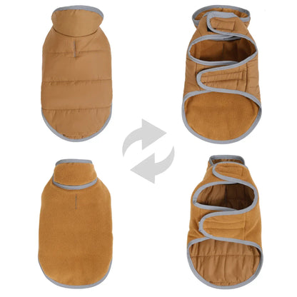 Reversible Dog Coat For Winter Fleece Warm Puppy Jacket With Leash Hole Waterproof Pets Jacket For Small Medium Dogs Chihuahua