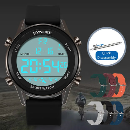 SYNOKE Men Outdoor Sports Multifunctional Waterproof Large Screen Display Luminous LED Digital For Men Fashion Silicon Watch Beauty World Shop