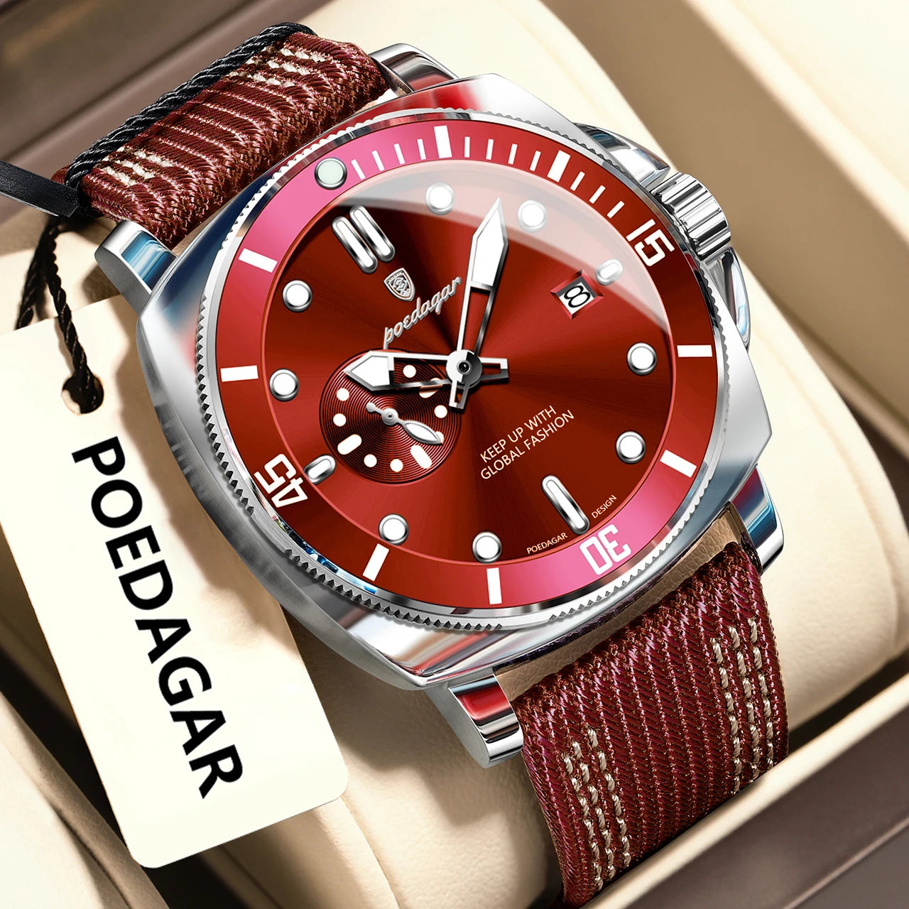 POEDAGAR Luxury Fashion Man Watch Luminous Waterproof Date Sport Watches For Men Nylon Leather Quartz Business Men's Clock Reloj Beauty World Shop
