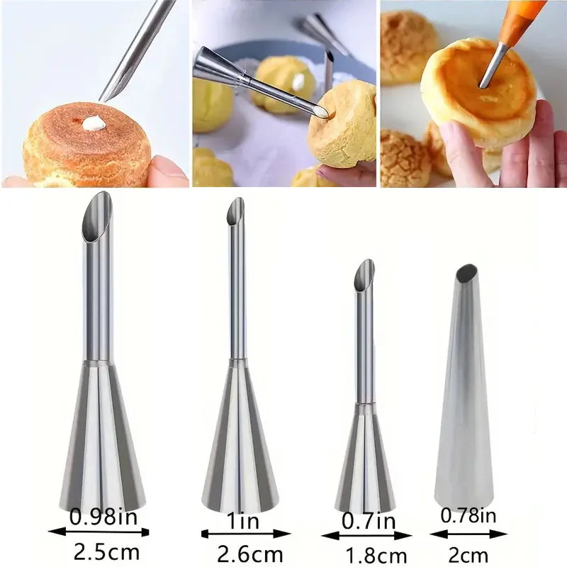 4Pcs Puff Pastry Piping Nozzle Set, Stainless Steel Decorating Tips for Cake Cupcake Cookie Cream Icing, Baking Tools for  Baker Beauty World Shop