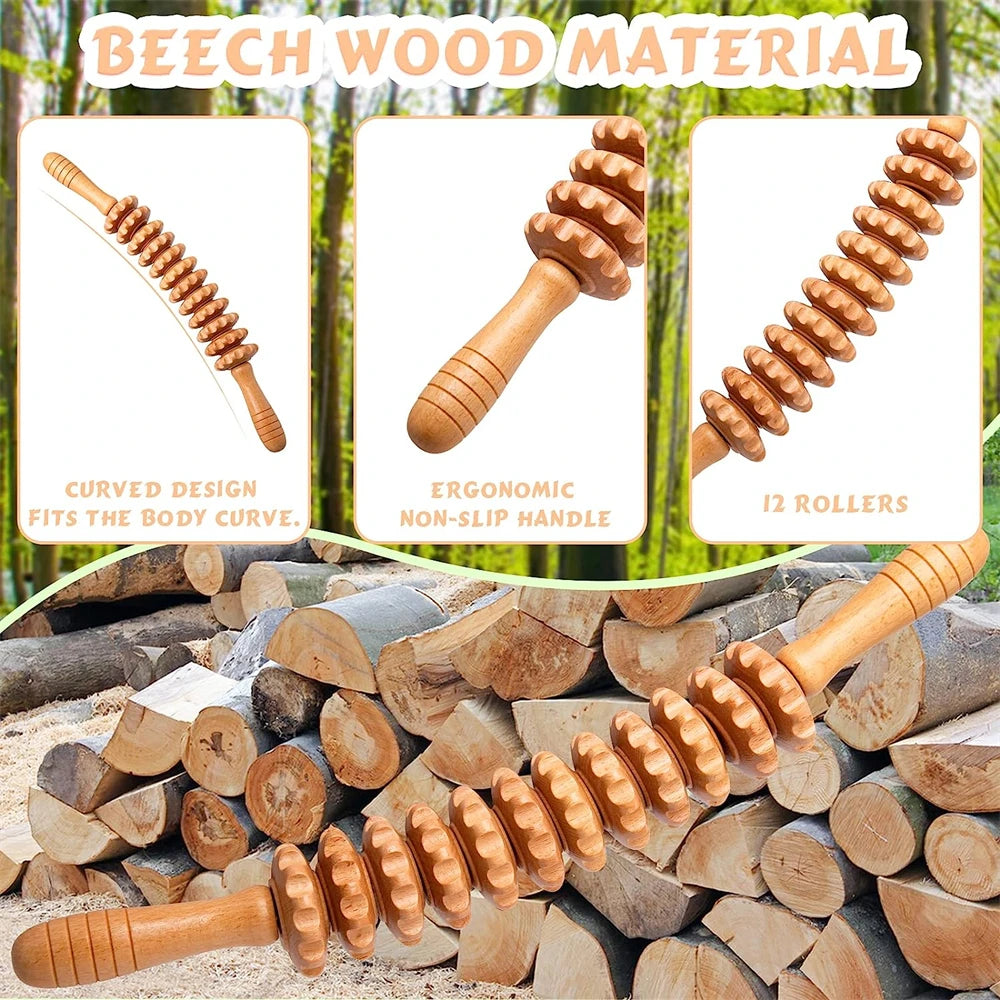 Natural Curved Wooden Massage Roller for Waist and Thigh, Multi-Functional Body Roller for Cellulite Reduction & Muscle Tension Beauty World Shop