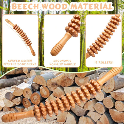 Natural Curved Wooden Massage Roller for Waist and Thigh, Multi-Functional Body Roller for Cellulite Reduction & Muscle Tension Beauty World Shop