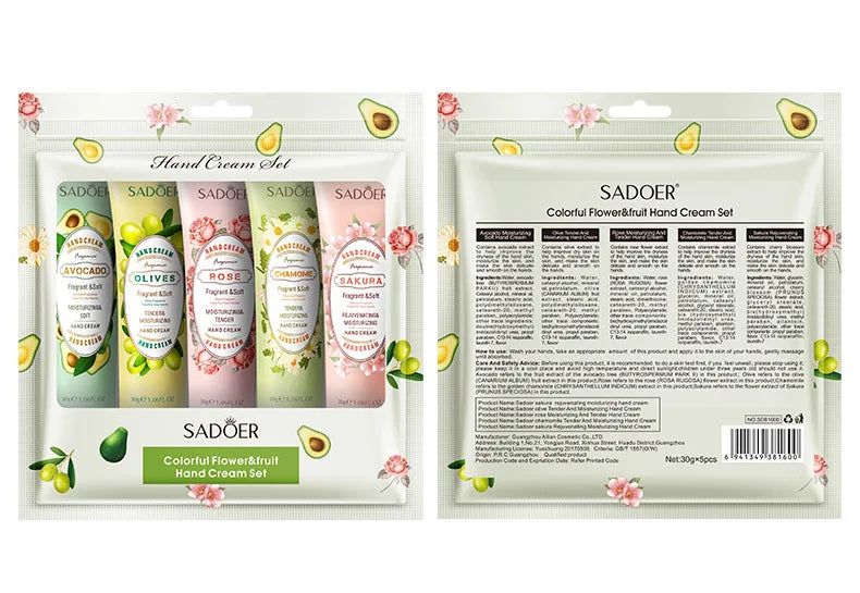 5Pcs/set Fruit Plant Fragrance Hand Cream Sets Moisturizing Repair Anti Dry Hand Lotion Sets Hands Skin Care Products Beauty Trend Shop