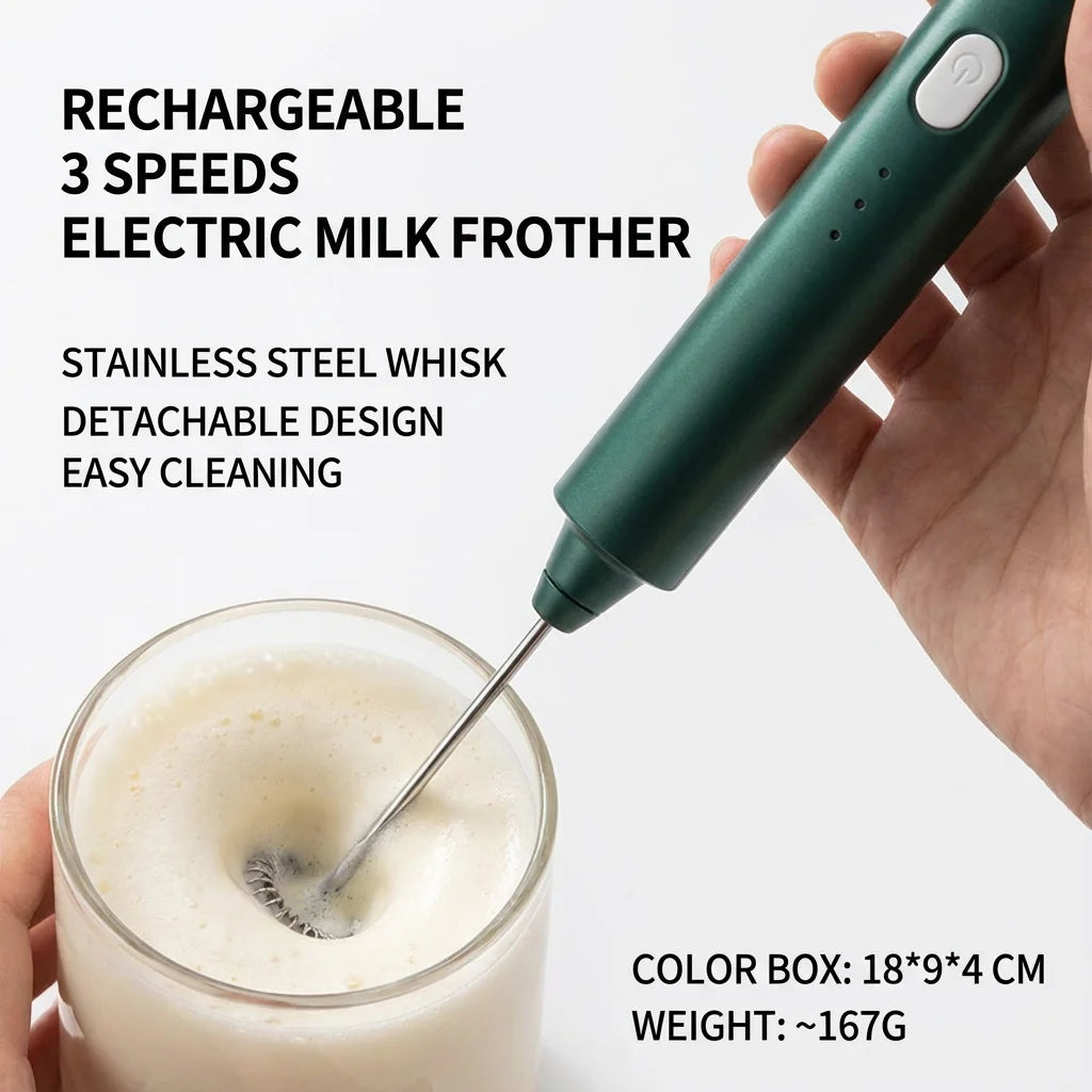 1 PCS USB Rechargeable Handheld Egg Beater 3 Speeds Electric Milk Frother Foam Maker Mixer Coffee Drink Frothing Wand Foamer Beauty World Shop