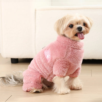 Soft Fleece Dog Clothes Winter Four Legs Covered  Plush Pet Coat D-Ring Zipper Puppy Jacket Autumn Overall For Small Middle Dog