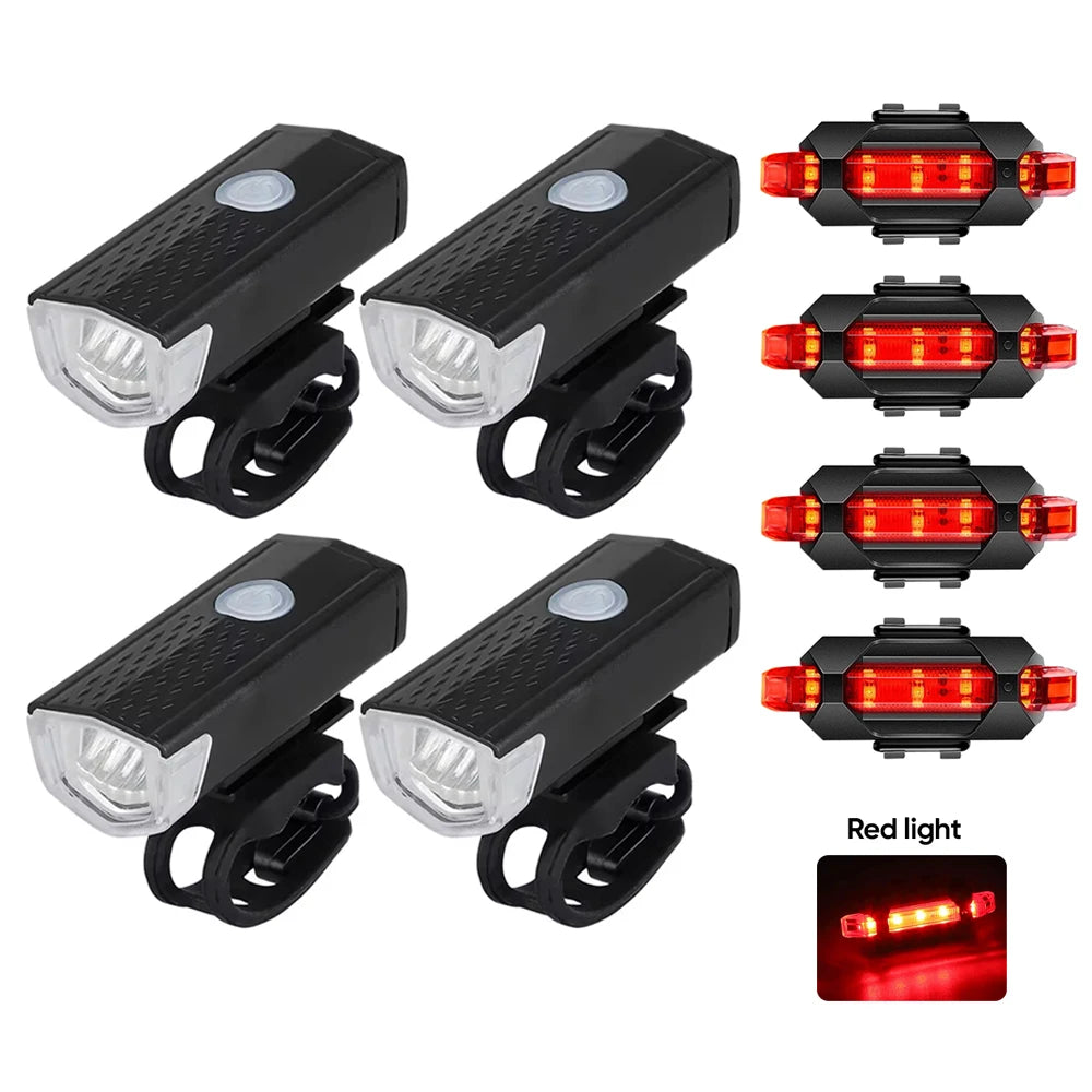 Bicycle Front Rear Light Set LED Rechargeable MTB Bike Head Light Cycling Red Warning Tail Light Accessories for Night Riding Beauty World Shop