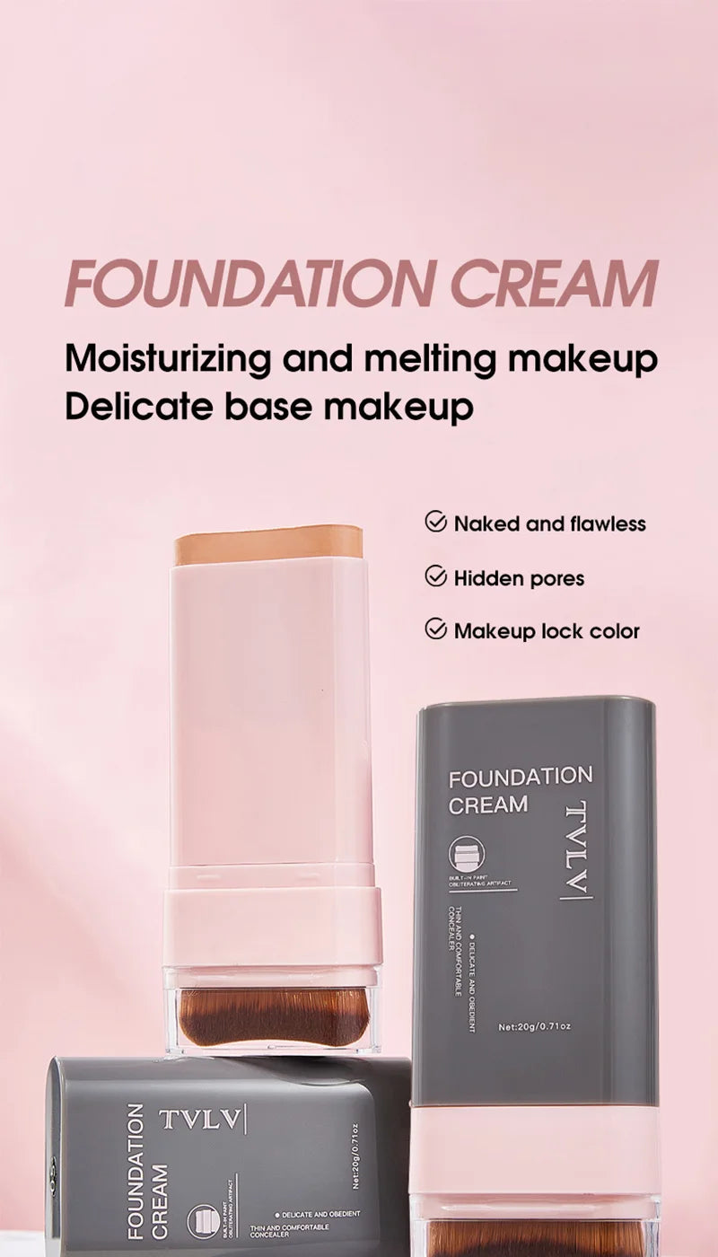 TVLV Concealing Foundation Stick: 5 Shades with Built-In Brush - Cream Finish, Lightweight and Waterproof Formula, Beauty Trend Shop