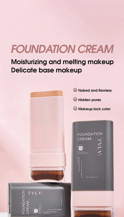 TVLV Concealing Foundation Stick: 5 Shades with Built-In Brush - Cream Finish, Lightweight and Waterproof Formula, Beauty Trend Shop