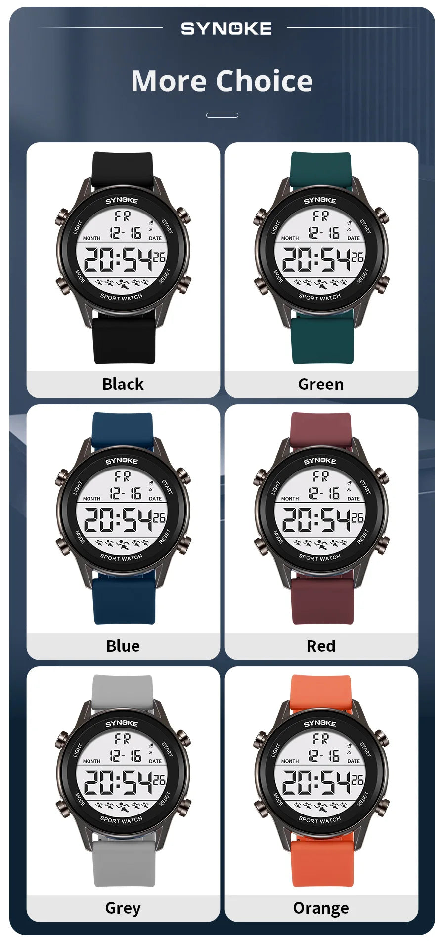 SYNOKE Men Outdoor Sports Multifunctional Waterproof Large Screen Display Luminous LED Digital For Men Fashion Silicon Watch Beauty World Shop