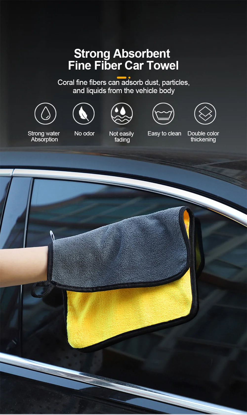 Car Wash Microfiber Towel 30x30/60CM Car Cleaning Drying Cloth Hemming Car Care Cloth Detailing Car Wash Towel Beauty Fashion
