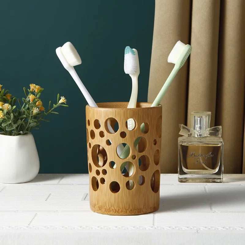 Bamboo toothbrush holder bamboo toothbrush accessories toothbrush pen makeup brush organizer biodegradable （Circular ） Beauty World Shop