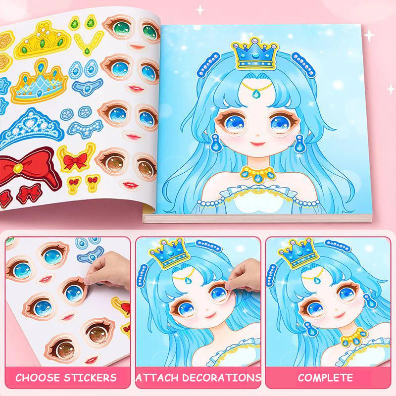 1set Toy Puzzle Stickers Reusable for Girls Cartoon Princess Make a Face Stickers Handicrafts Creative Kids Stickers Beauty World Shop
