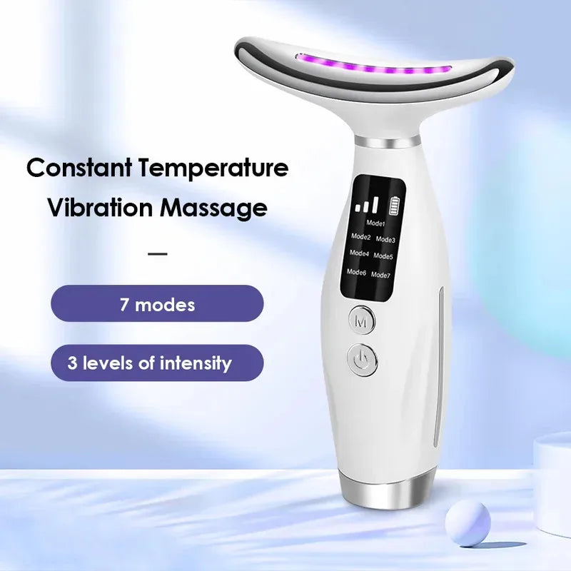 Portable 7 Colors LED Light Therapy Face Neck Massager 3 Gears Adjustable Gentle Vibration Anti Wrinkle Skin Tightening Lifting Beauty World Shop