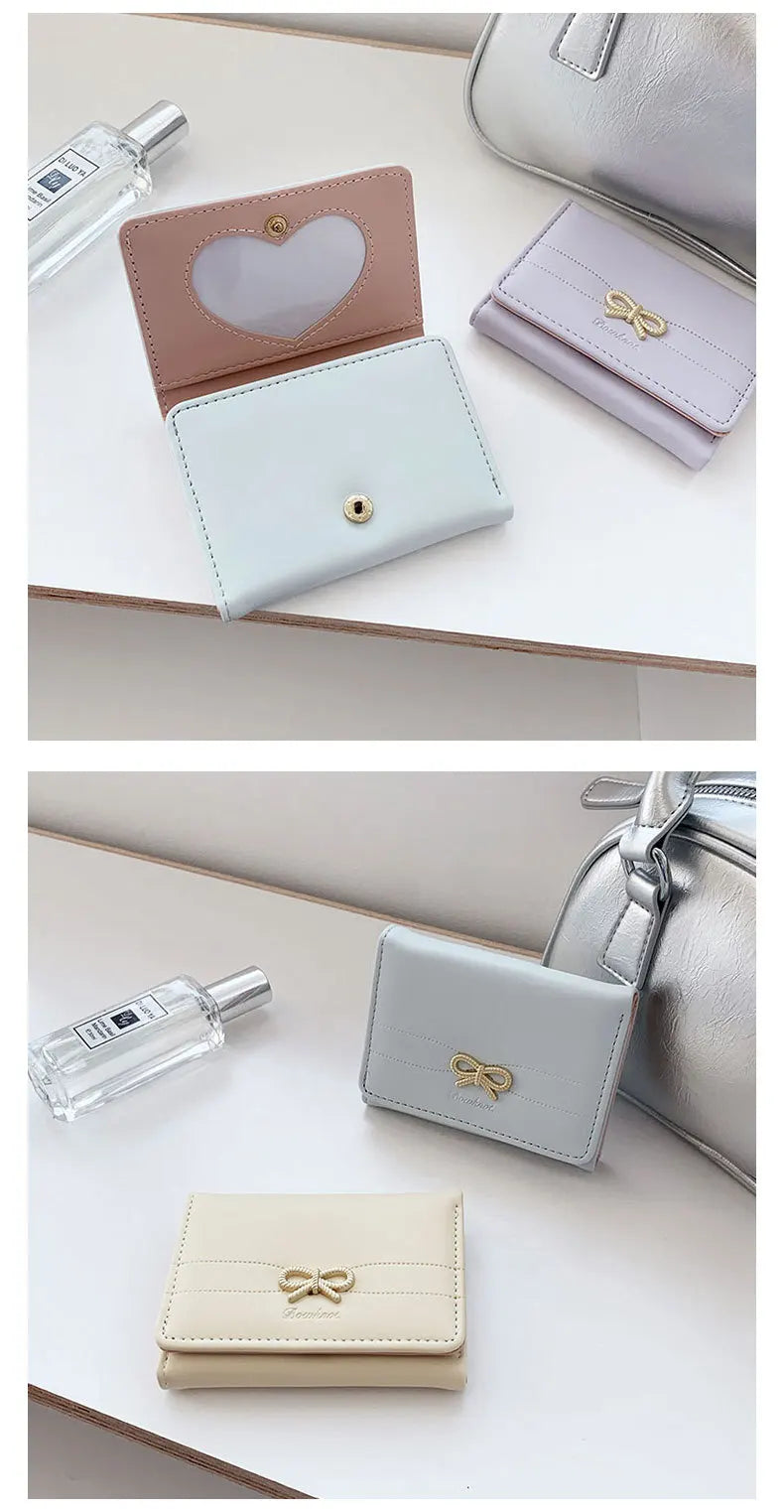 Fashion Wallets Girls Cute Bow Small Wallet Aesthetic Card Holder Classic Three Fold Purse For Women Student Simple Coin Pouch Beauty World Shop
