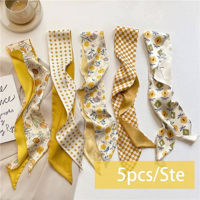 5pcs/set Series Silk Satin Scarf Women Cloth Hair Bands Headdress Accessories Lady Scarves Ribbon Neck Ties for Bag Handle Beauty World Shop