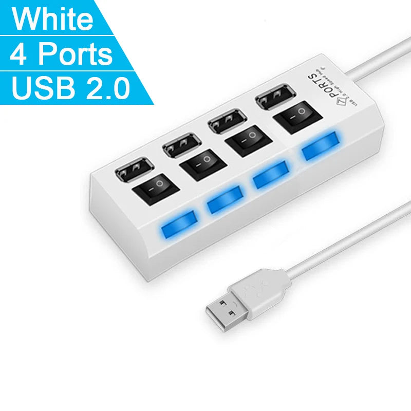 High Speed 4/7 Ports USB HUB 2.0 Adapter Expander Multi USB Splitter Multiple Extender with LED Lamp Switch for PC Laptop Beauty World Shop