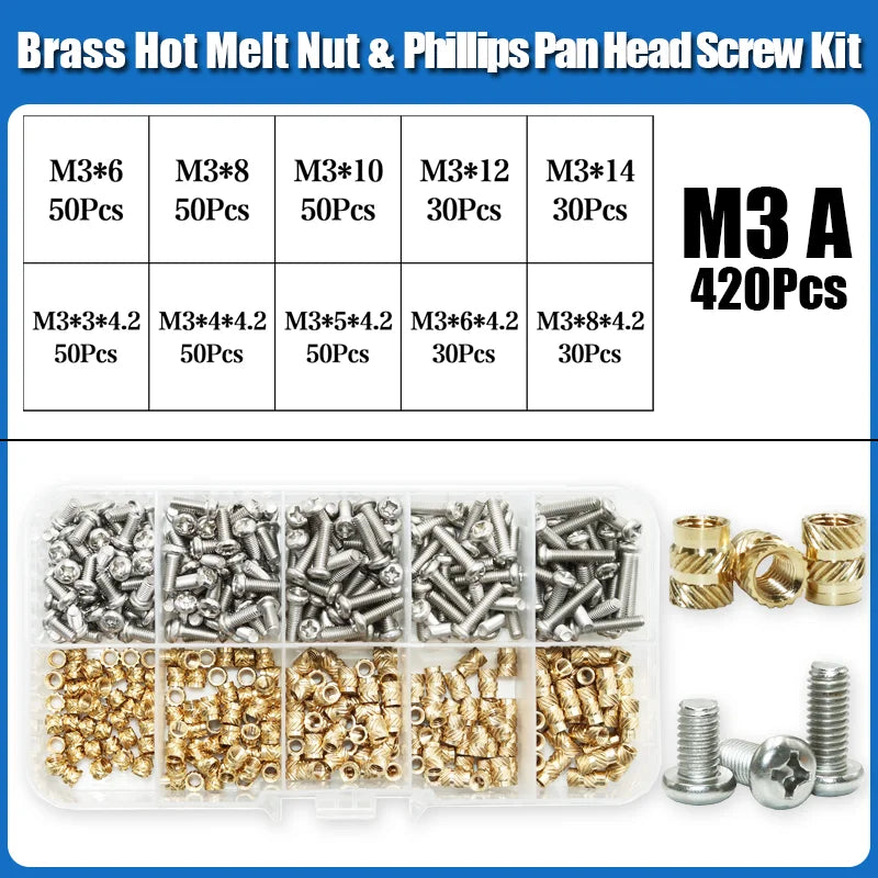 Heat Set Thread Brass Insert Nut and Bolt M2 M3 M4 Soldering Iron Tip Copper Insertion Nut Machine Screw Kit Inserts 3d Printer Beauty World Shop