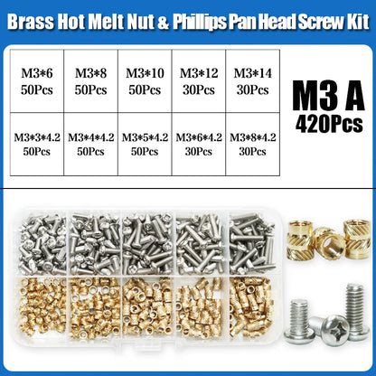 Heat Set Thread Brass Insert Nut and Bolt M2 M3 M4 Soldering Iron Tip Copper Insertion Nut Machine Screw Kit Inserts 3d Printer Beauty World Shop