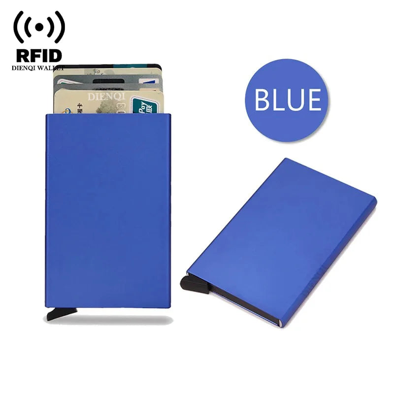 Rfid Credit Card Holder Metal Thin Slim Smart Wallet Men Women Wallets Pop Up Minimalist Small Black Purse Mini Walets for Men Beauty World Shop