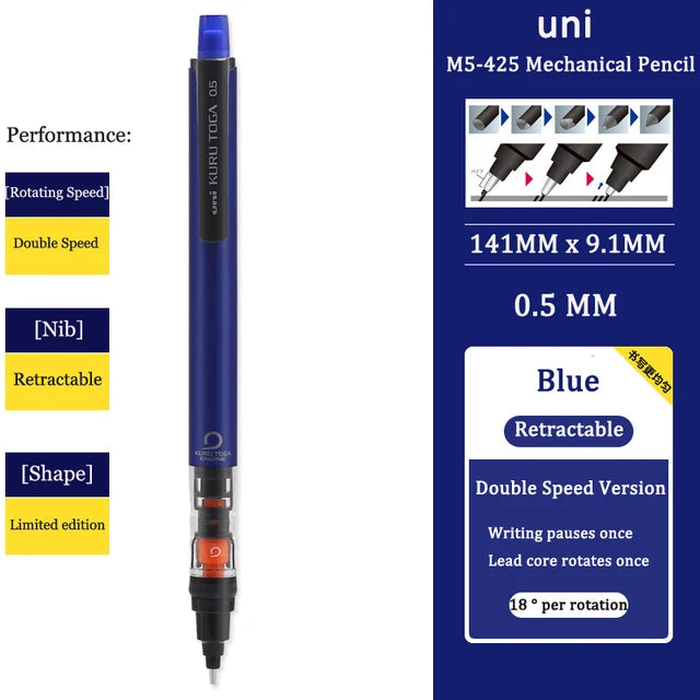 UNI KURUTOGA Mechanical Pencil M5-452 Creative Writing Continuous Sketch 0.5mm Lead Automatic Rotating Mechanical Pencil Beauty World Shop