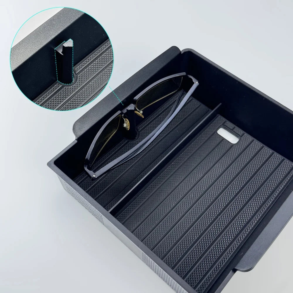 For Tesla Model Y Juniper 2025 Launch Center Console Eyeglasses Storage Box Armrest Box Upper&Lower Silicone Pad Beauty World Shop