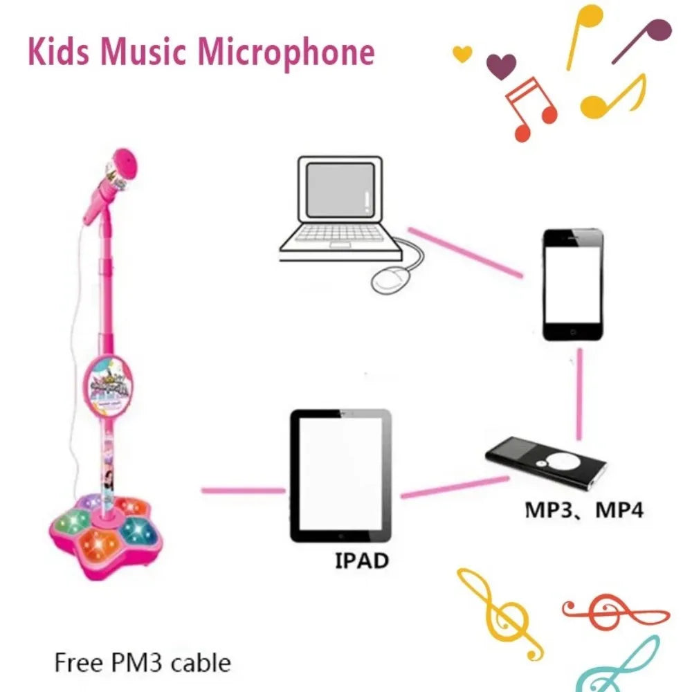 Kids Rocking-Roll Microphone with Stand Karaoke Song Music Instrument Toys Brain-Training Educational Toy Birthday Gift Girl Boy Beauty Fashion