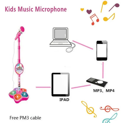 Kids Rocking-Roll Microphone with Stand Karaoke Song Music Instrument Toys Brain-Training Educational Toy Birthday Gift Girl Boy Beauty Fashion