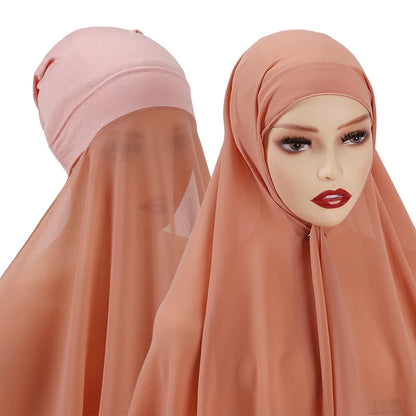 Muslim Women Bonnet + Chiffon Shawl Instant Under scarf Cap Islam Inner Scarf Headband Stretch Hijab Cover Headwrap Turbante Beauty World Shop