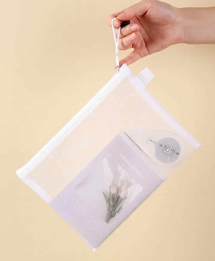 3pcs/Set Transparent Document Bag Mesh Zipper Information Bag Small Fresh Large Capacity Stationery Bag Beauty World Shop