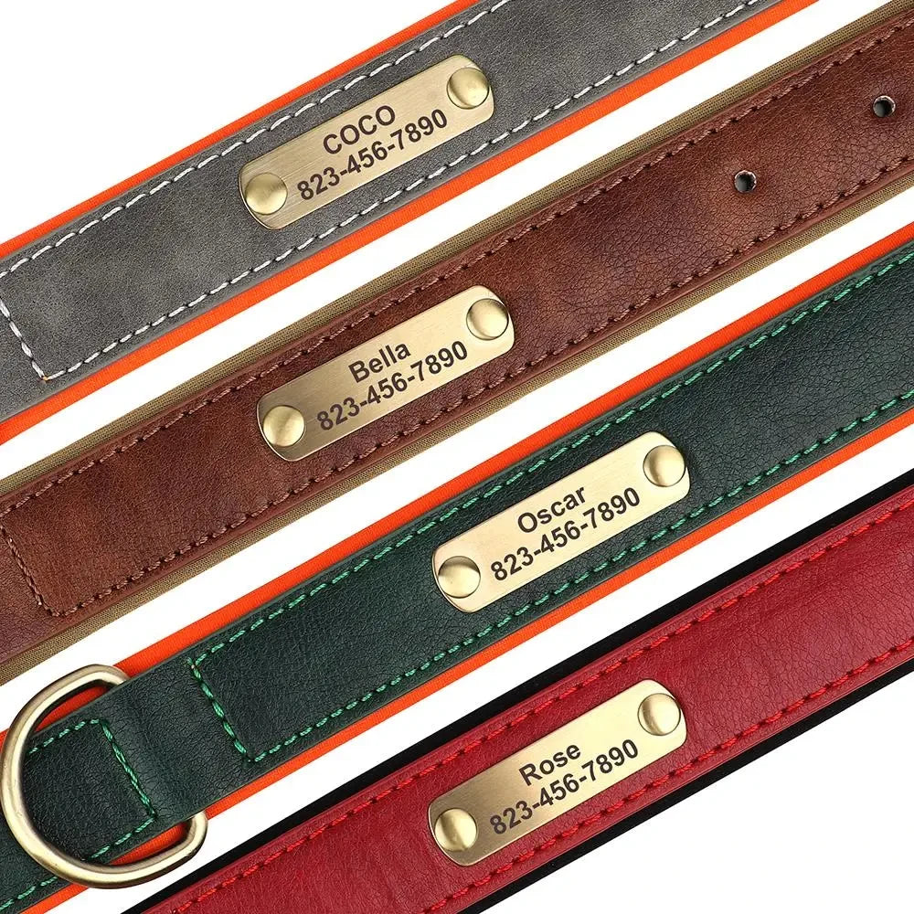 Personalized Customized Leather ID Nameplate Dog Collar Soft Padded Dogs Collars Free Engraving Name for Small Medium Large Dogs Beauty World Shop