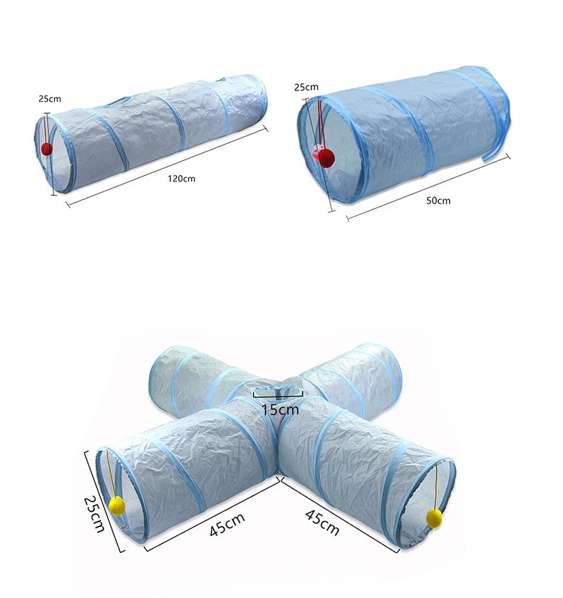 Cat Toys Gray 3-Way Foldable Pet Cat Tunnel Tube Toy Kitten Tunnel Toy with Peep Hole Pet Training Interactive Toy Tunnel Tube Beauty World Shop