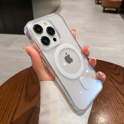 For Magesafe Magnetic Transparent Wireless Charge Case For iPhone 11 12 13 14 15 16 17 Air Pro Max Plus Mini Shockproof PC Cover Beauty World Shop