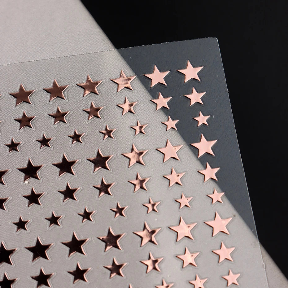 3D Black Pink Stars Stickers for Nails Golden Silvery Stars Adhesive Nail Decals Autumn Winter Festival DIY Nail Art Accessories Beauty World Shop