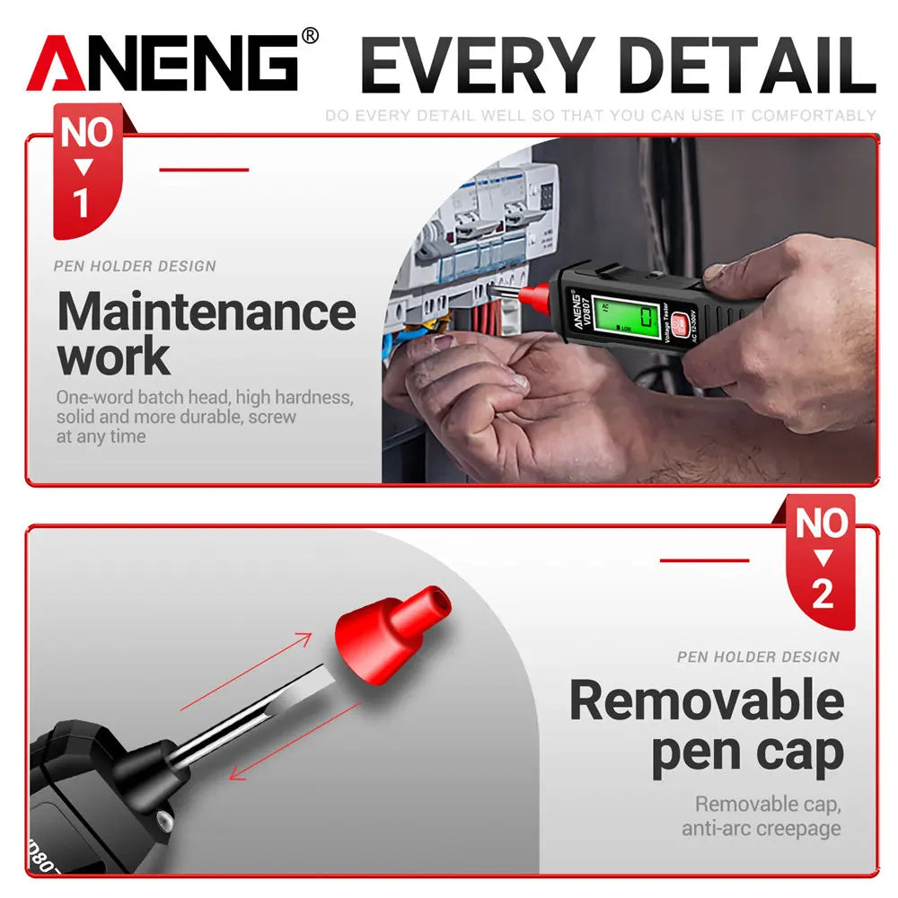 ANENG VD807 One-word Induction Portable 50/60Hz Smart Electric Pen Tester NCV Sensor AC 12-300V Non-contact Wire Detector Tools Beauty World Shop
