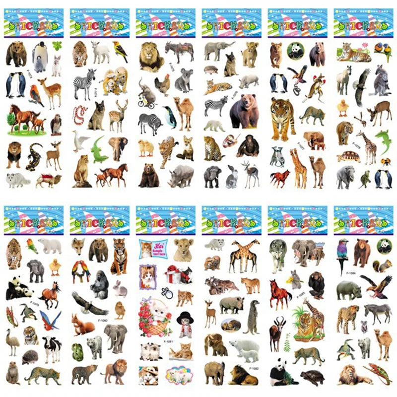 10 Sheets 3D Puffy Stickers Animals Bulk Stickers Scrapbook Decoration Birthday New Year Christmas Gifts for Kids Boys Girls Beauty World Shop