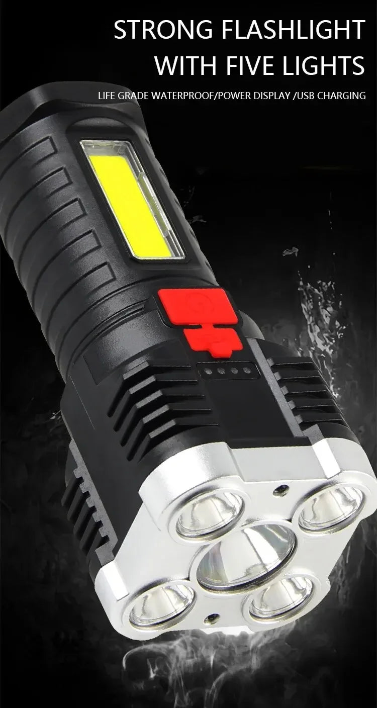 5LED High Power Led Flashlights Rechargeable Camping Spotlight with Side Light 3 Lighting Modes for Camping Adventure Outdoor Beauty World Shop