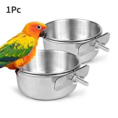 Small Pet Stainless Steel Bowl Parrot Food Bowl Water Bowl Food Cup Water Cup Food Trough Bird Food Cup Fixed Hanging Bowl Beauty World Shop