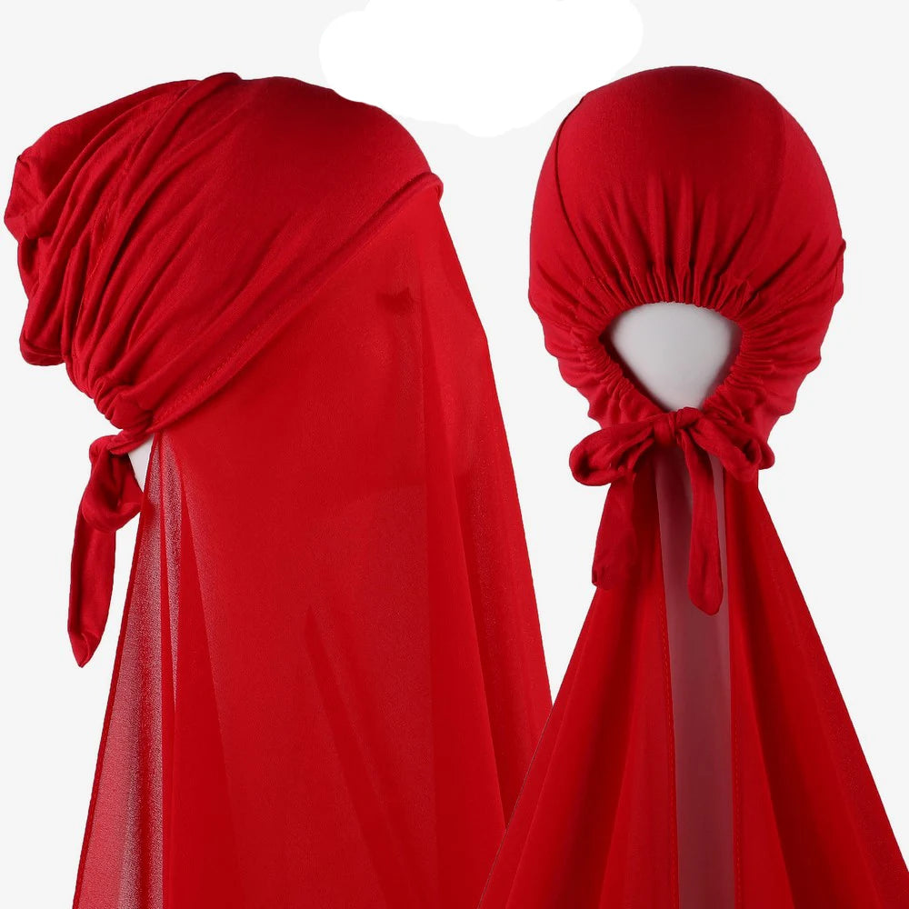 Muslim Instant Hijab Women Bonnet with Chiffon Shawl Head Scarf Cap Inner Headband Stretch Hijab Cover Headwrap Turbante Beauty World Shop