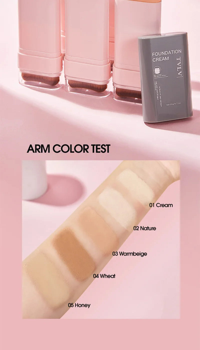 TVLV Concealing Foundation Stick: 5 Shades with Built-In Brush - Cream Finish, Lightweight and Waterproof Formula, Beauty Trend Shop