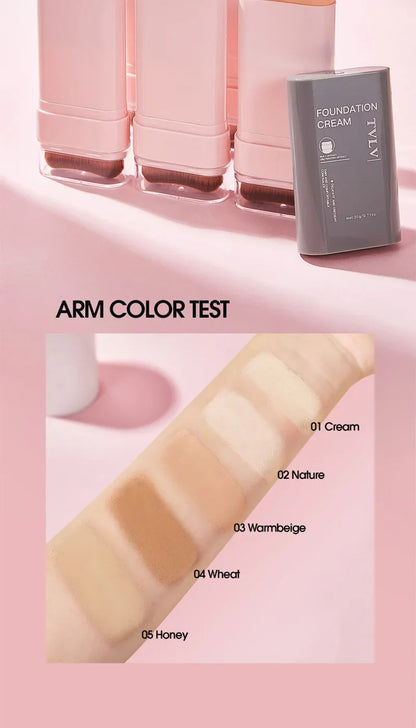TVLV Concealing Foundation Stick: 5 Shades with Built-In Brush - Cream Finish, Lightweight and Waterproof Formula, Beauty Trend Shop