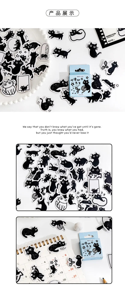 45Stickers / Box Kitten Notebook Boxed Stickers Cartoon Cute Decorative Photo Album Diy Stickers Growth Manual Beauty World Shop