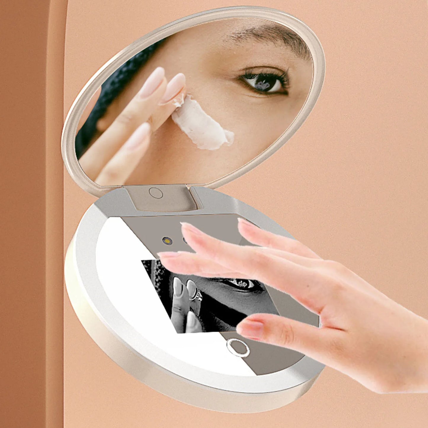UV Mirror Sunscreen Testing Camera with Light 2X Magnification Travel Makeup 3.5in Pocket Size L Beauty World Shop