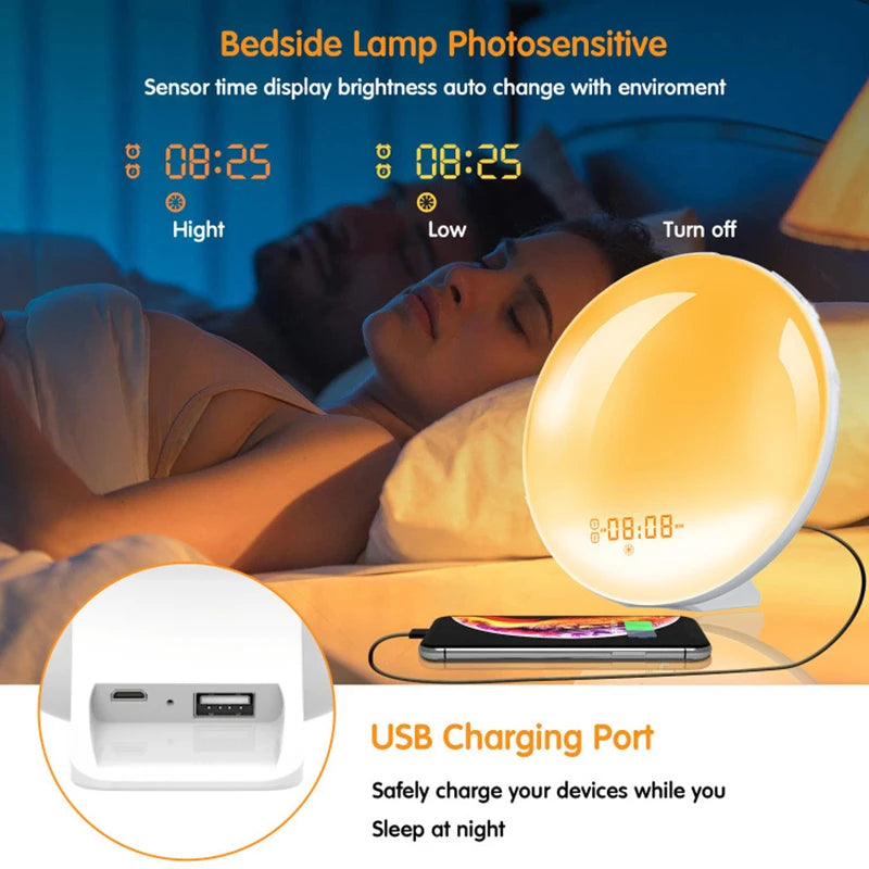 Wake Up Light Alarm Clock with Sunrise/Sunset Simulation Dual Alarms FM Radio Nightlight 7 Colors Natural Sounds Snooze Beauty World Shop