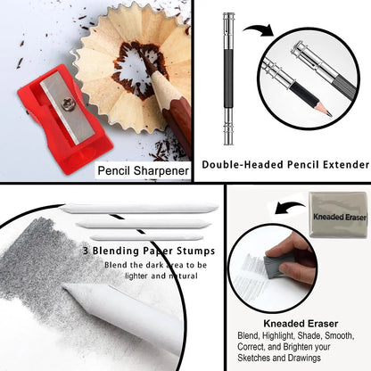 29Pcs Drawing Kit Sketching Pencils Set,Portable Pen Curtain-Charcoal Pencils, Sketch Pencils, Charcoal Stick,Sharpener,Eraser Beauty World Shop