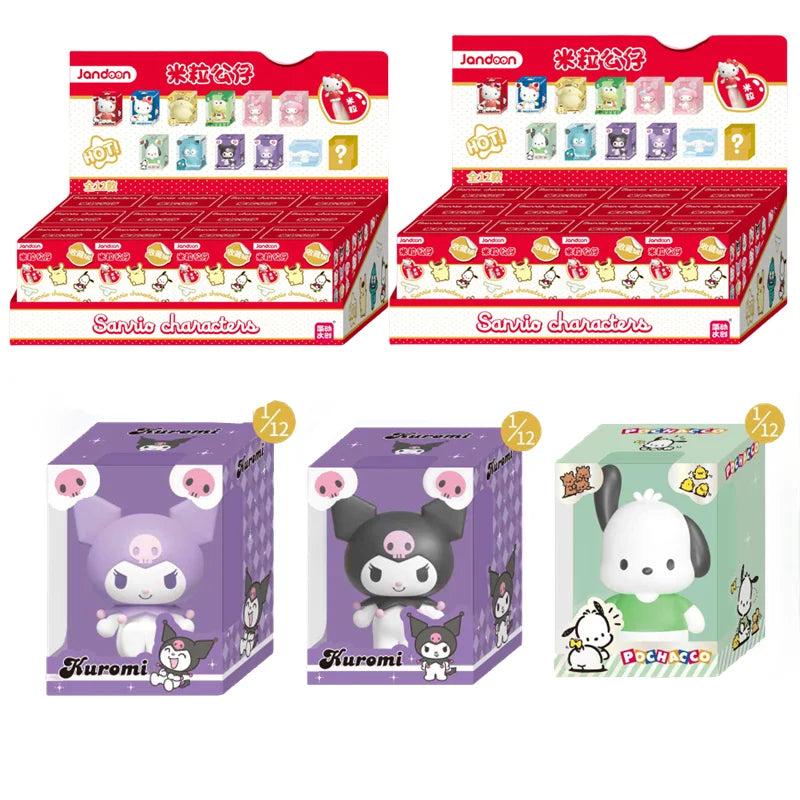 JANDOOM Sanrio Kuromi Hello Kitty Cinnamon Kitty Cat Anime Figure Rice Grain Doll Blind Box Toys Desktop Ornament Children Gifts Beauty World Shop